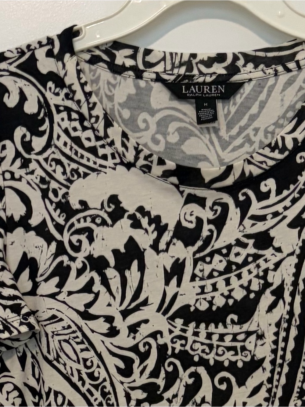 Lauren Ralph Lauren Blouse Top Black & White Paisley Floral Print Medium - Picture 2 of 3